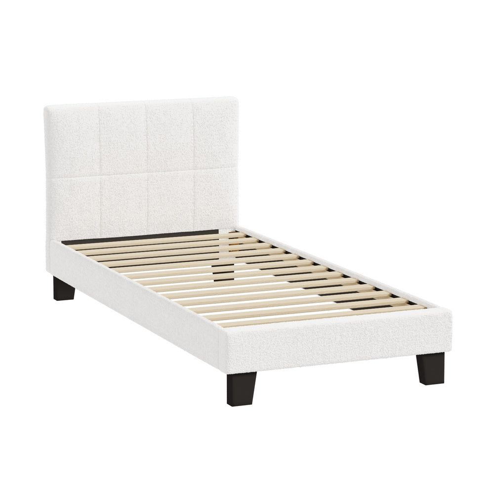 Bed Frame Single Size Base White Boucle TOFU