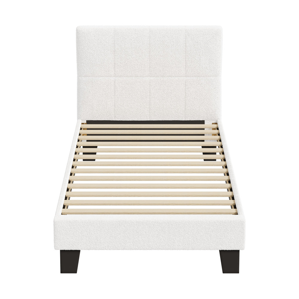 Bed Frame Single Size Base White Boucle TOFU