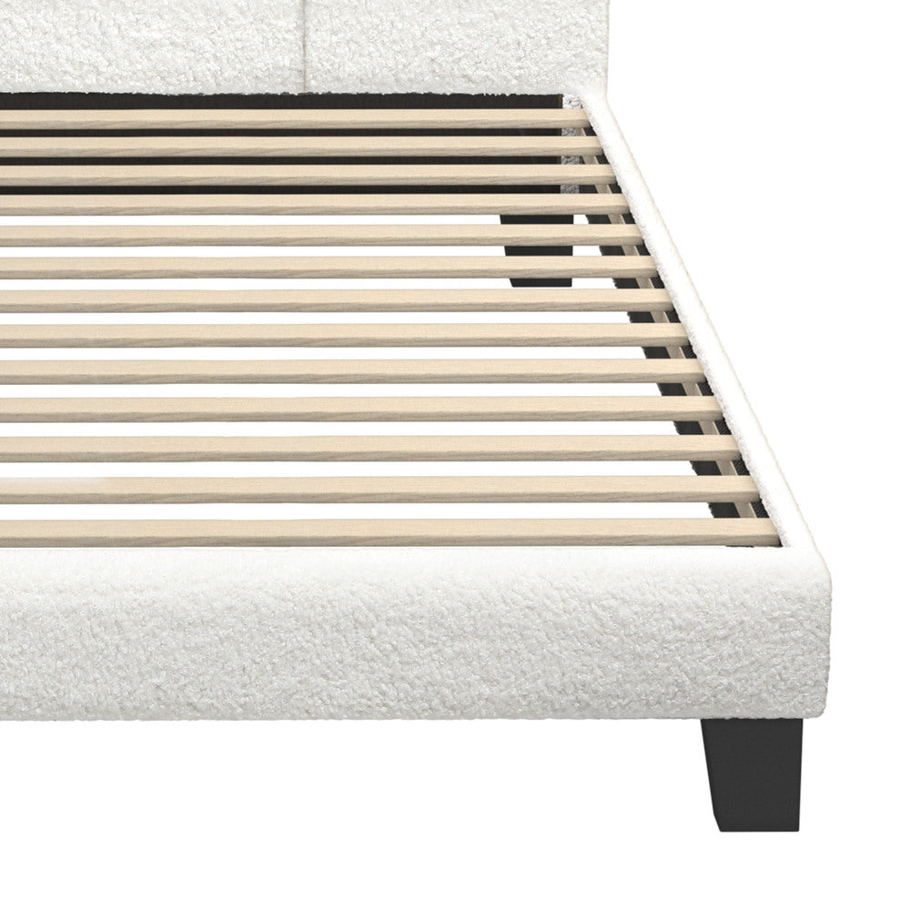 Bed Frame Single Size Base White Boucle TOFU