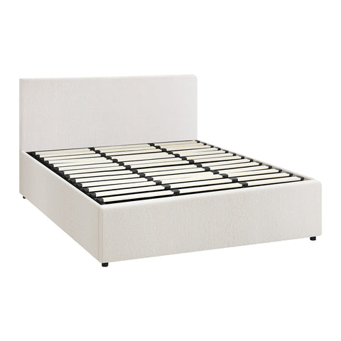 Queen/King/Single/Double Bed Frame Gas Lift Storage Base White Boucle