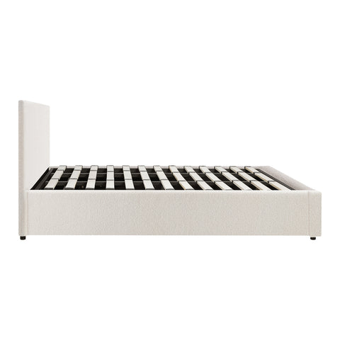 Queen/King/Single/Double Bed Frame Gas Lift Storage Base White Boucle