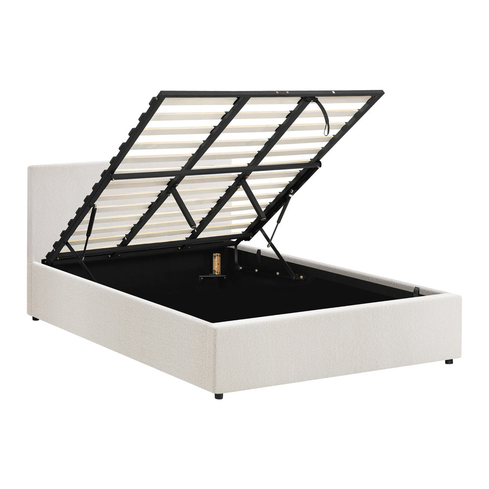 Queen/King/Single/Double Bed Frame Gas Lift Storage Base White Boucle