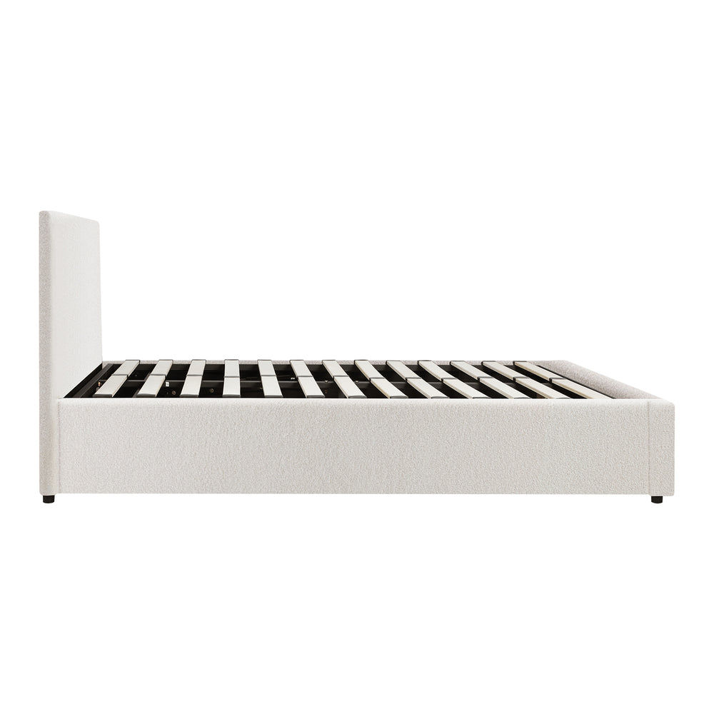 Queen/King/Single/Double Bed Frame Gas Lift Storage Base White Boucle