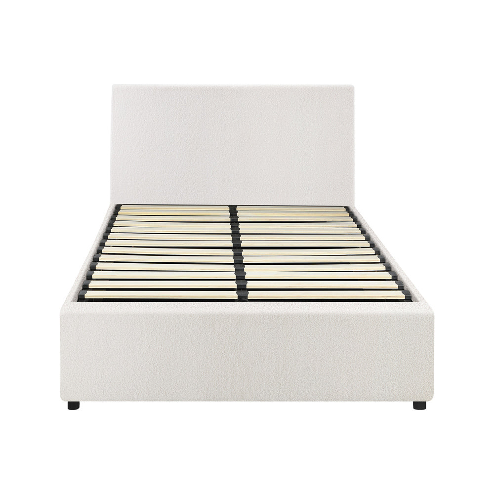 Queen/King/Single/Double Bed Frame Gas Lift Storage Base White Boucle