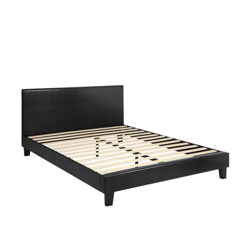 Bed Frame Queen Size Base Mattress Platform Leather Wooden Slats Black