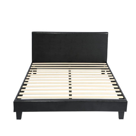 Bed Frame Queen Size Base Mattress Platform Leather Wooden Slats Black