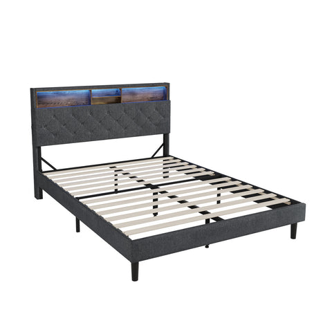 Bed Frame with LED Storage Bedhead Double Size NOVI