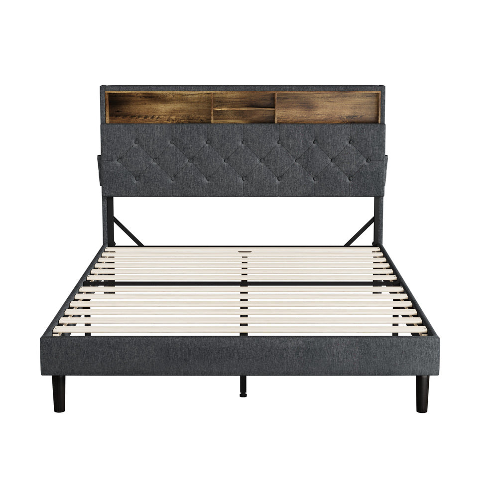 Bed Frame with LED Storage Bedhead Queen Size NOVI