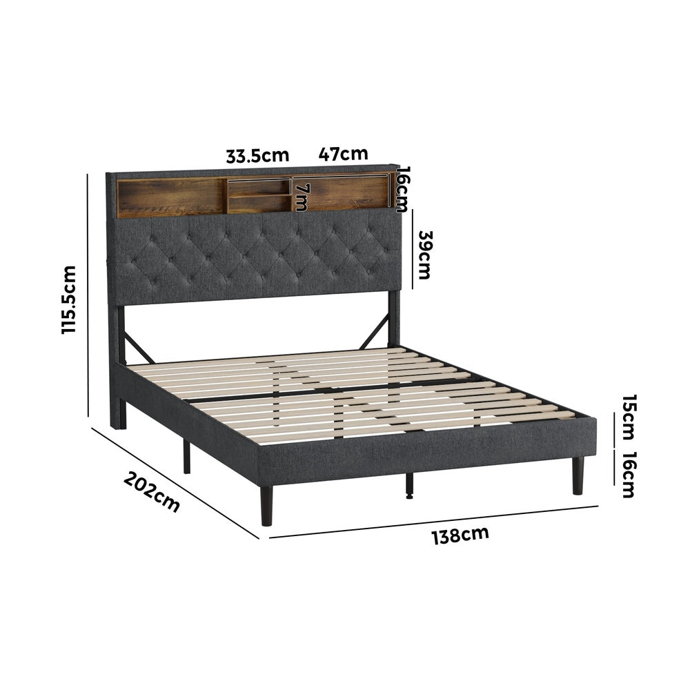 Bed Frame with LED Storage Bedhead Queen Size NOVI