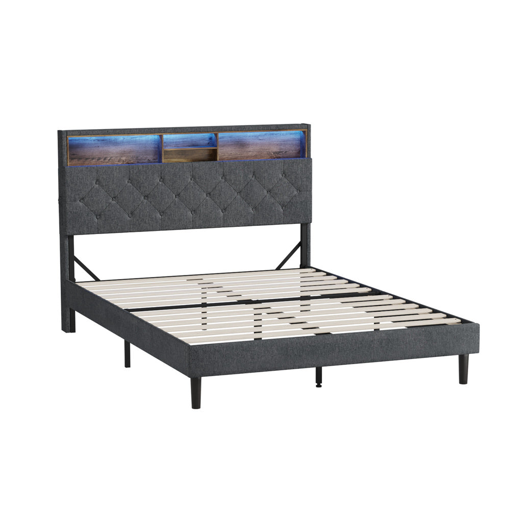 Bed Frame with LED Storage Bedhead Queen Size NOVI