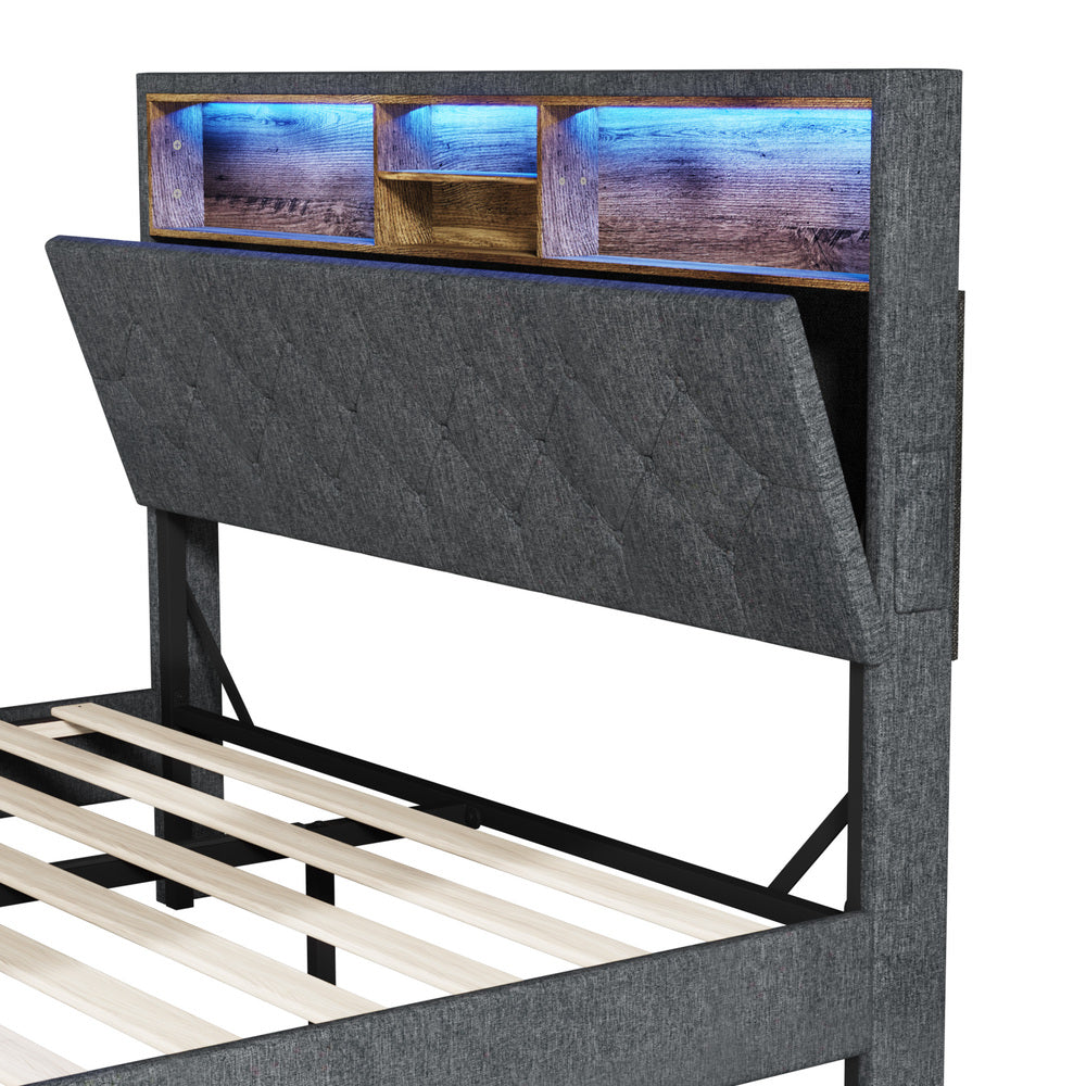 Bed Frame with LED Storage Bedhead Queen Size NOVI