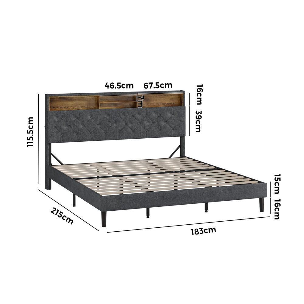 Bed Frame with LED Storage Bedhead Queen Size NOVI