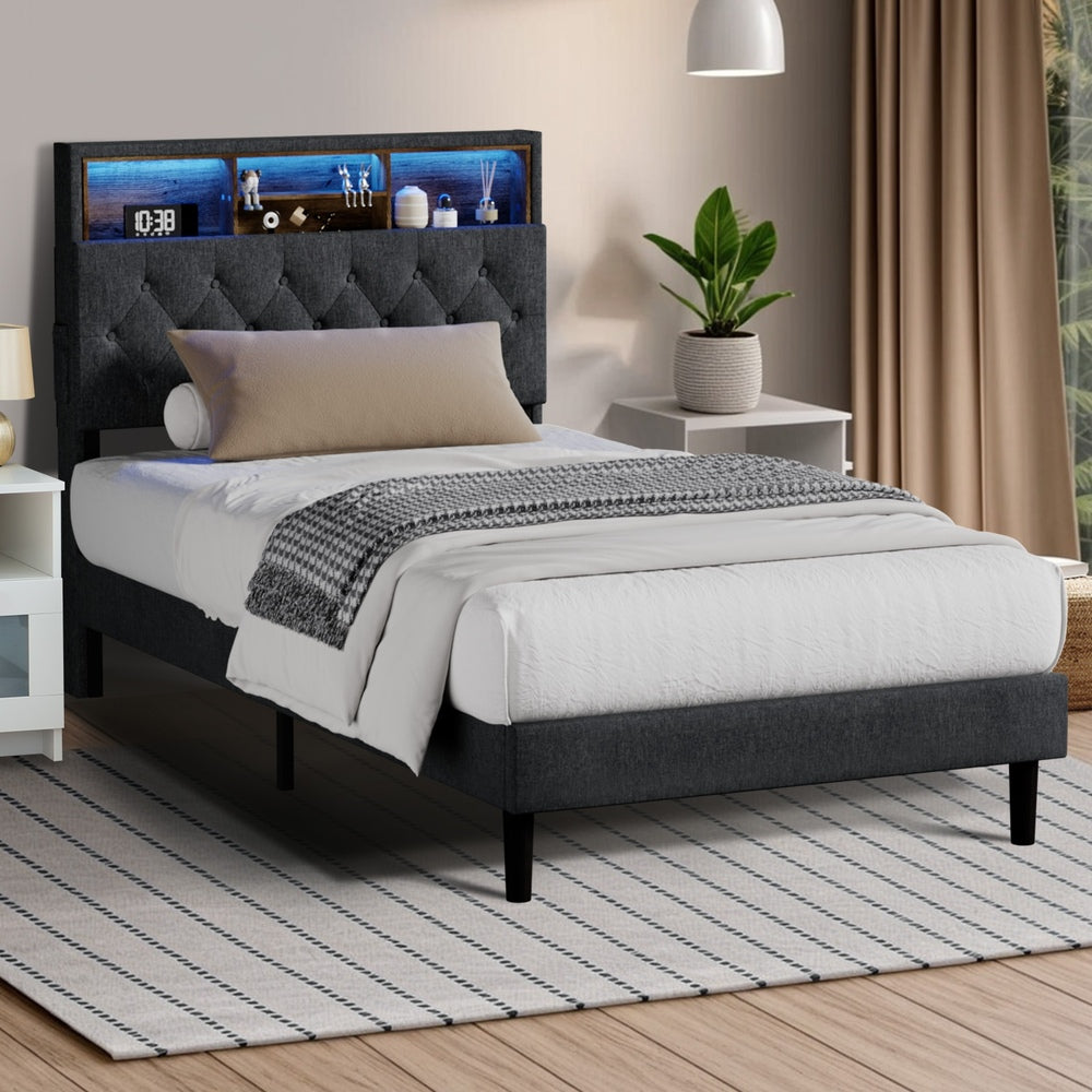 Bed Frame with LED Storage Bedhead NOVI