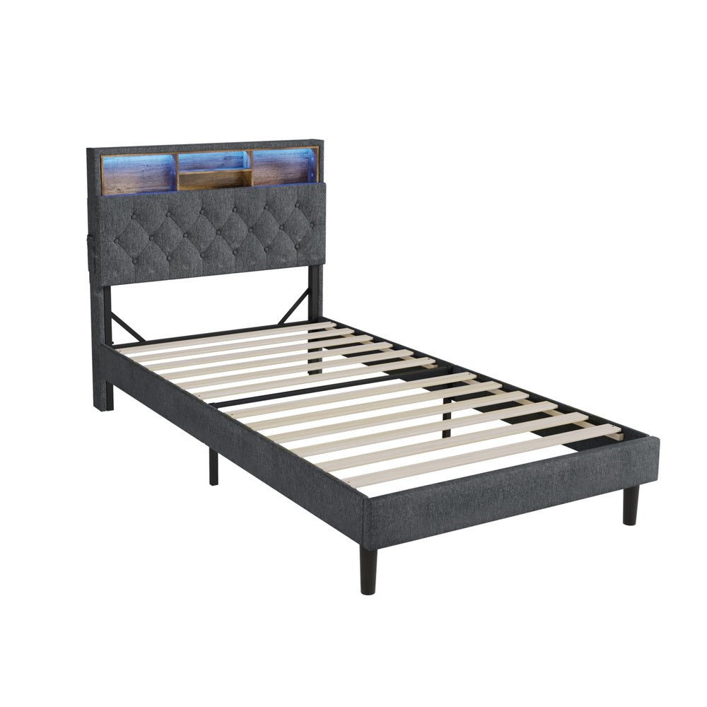 Bed Frame with LED Storage Bedhead King Single Size NOVI