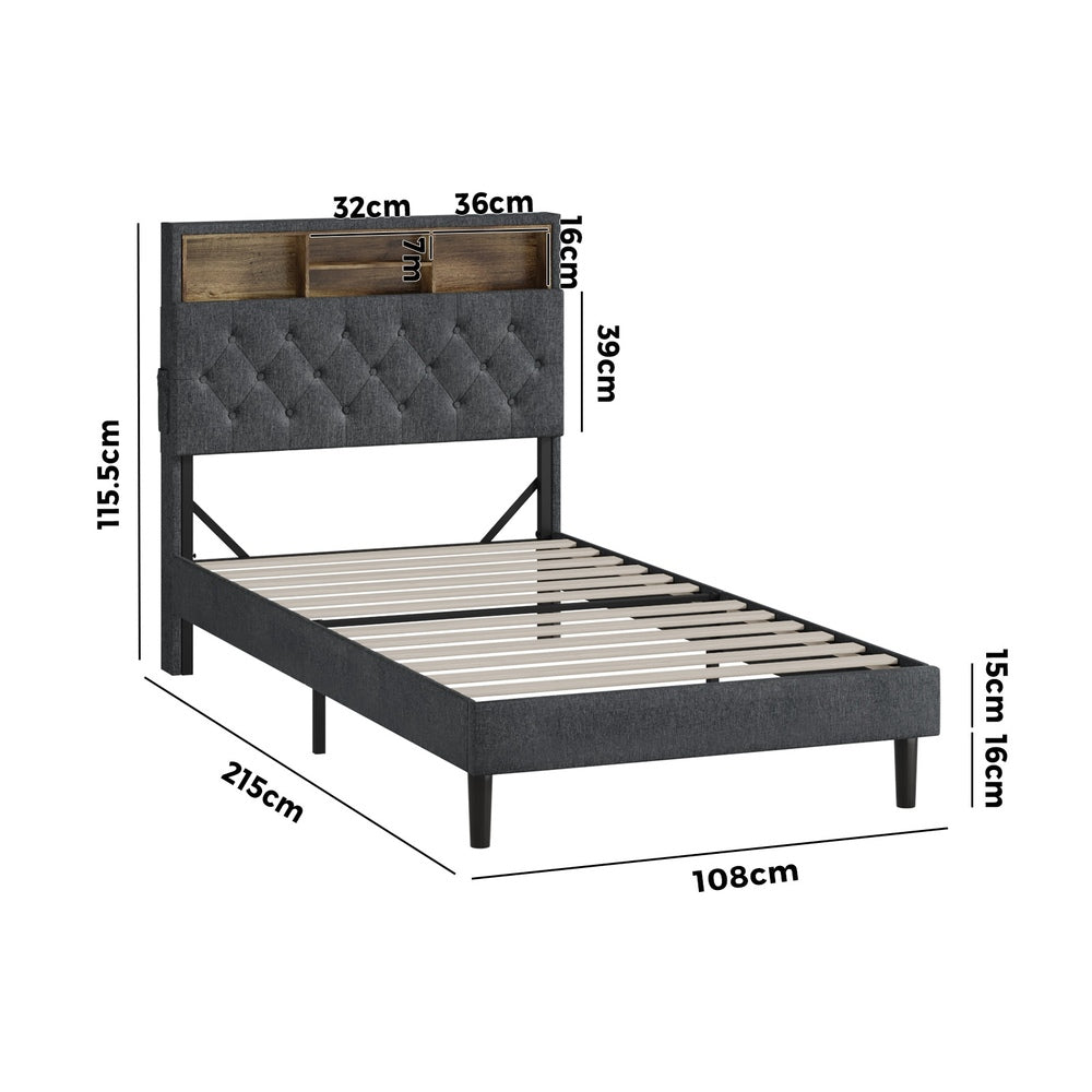 Bed Frame with LED Storage Bedhead Queen Size NOVI