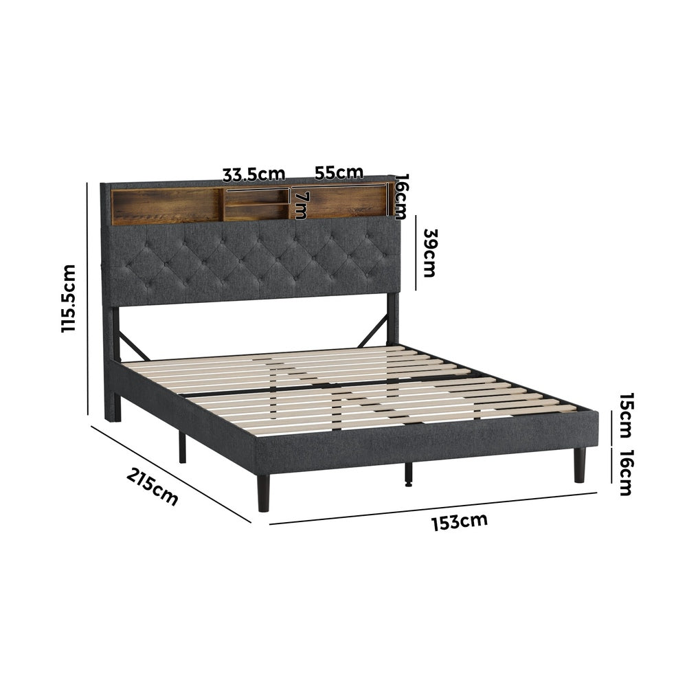 Bed Frame with LED Storage Bedhead Queen Size NOVI