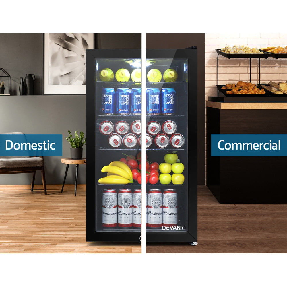 98L Bar Fridge Glass Door w/Light Black