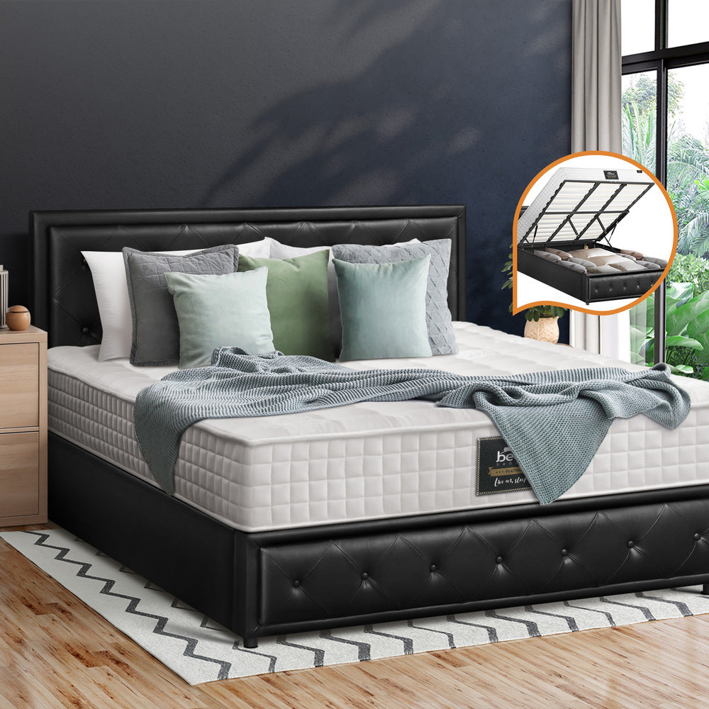 Bed Frame with Mattress Gas Lift Leather/Fabric