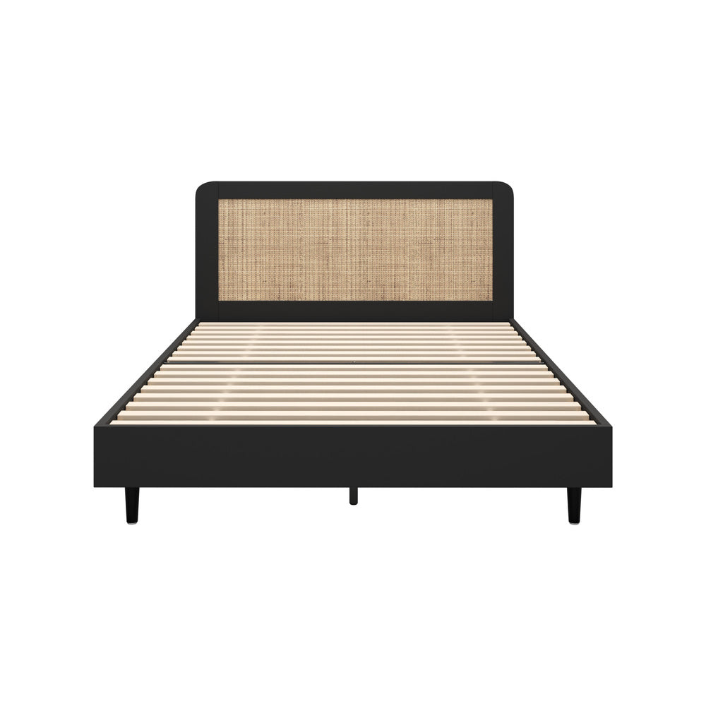 Bed Frame Double/King/Queen Size Real Rattan Headboard Black