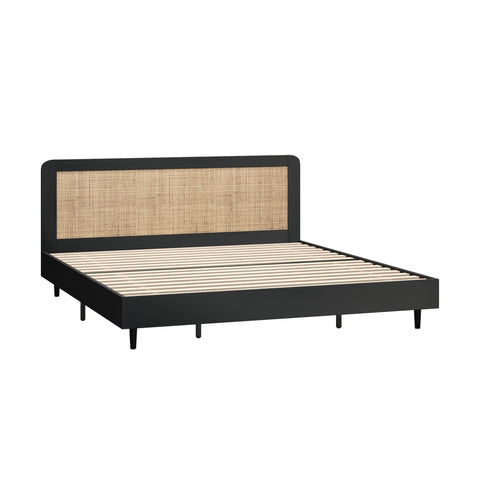 Bed Frame Double/King/Queen Size Real Rattan Headboard Black