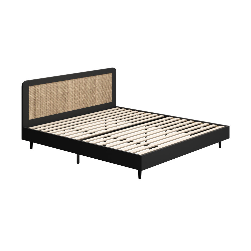 Bed Frame Double/King/Queen Size Real Rattan Headboard Black