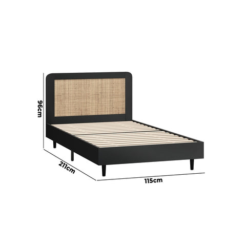 Bed Frame King Single Real Rattan Headboard Black