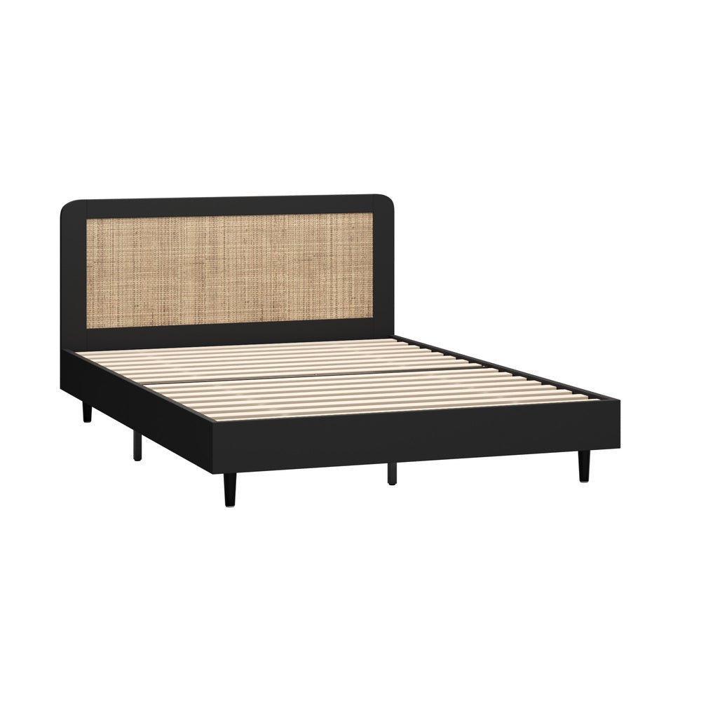 Bed Frame Double/King/Queen Size Real Rattan Headboard Black