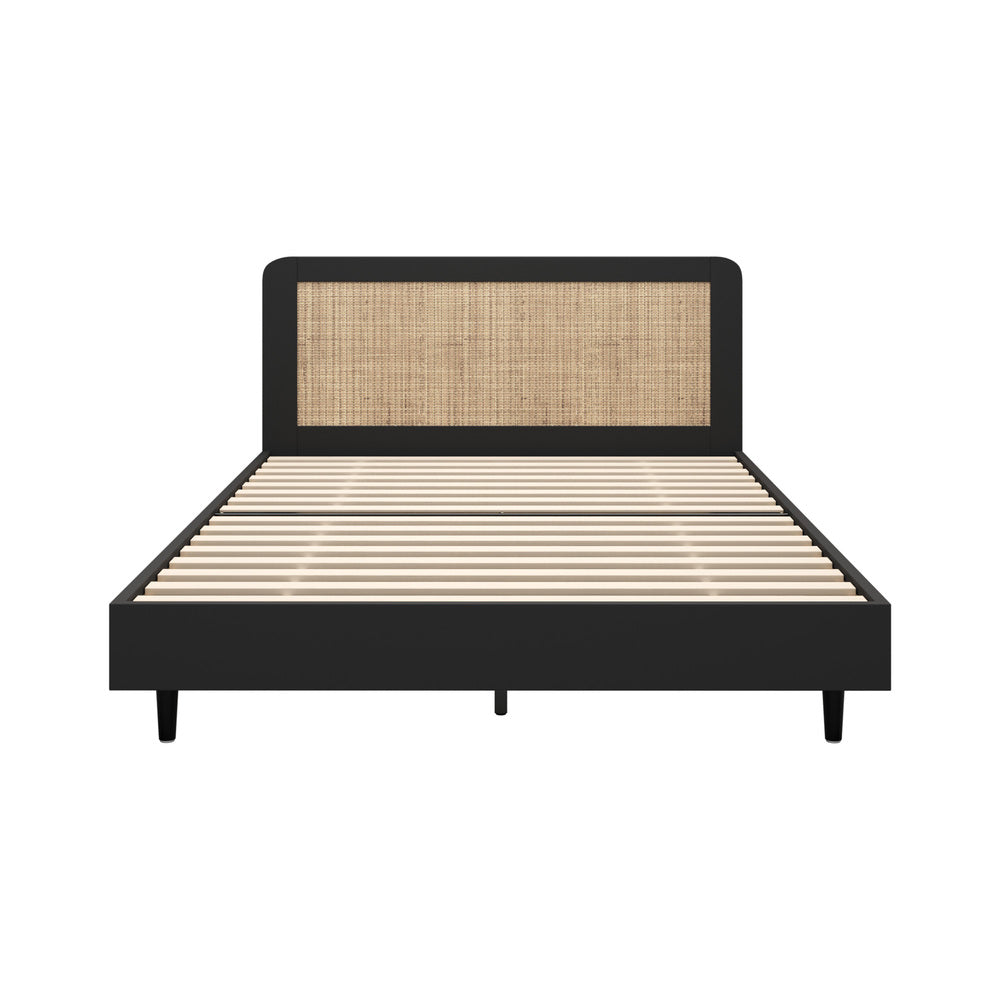 Bed Frame Double/King/Queen Size Real Rattan Headboard Black