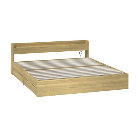 King Bed Frame with Charging Ports 2 Drawers Natural