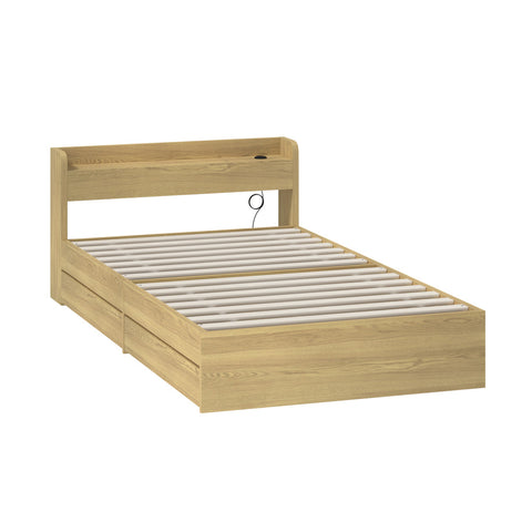 Double/King Single/Queen Bed Frame with Charging Ports & 2 Drawers