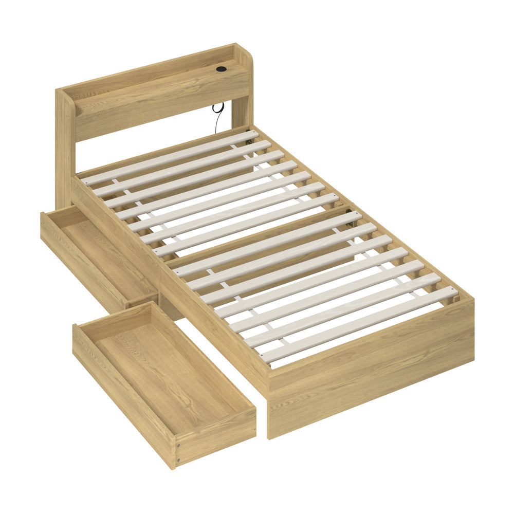 Double/King Single/Queen Bed Frame with Charging Ports & 2 Drawers