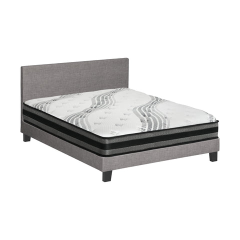 Bed Frame with Double Size Mattress Set Grey Fabric