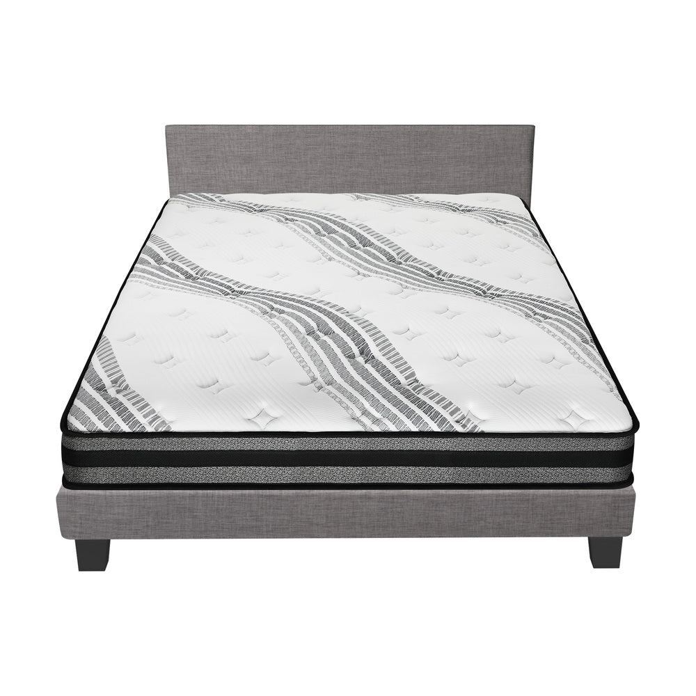 Bed Frame with Mattress Set Grey/White Fabric