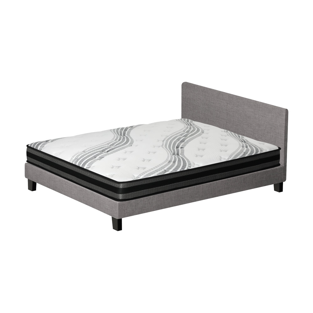 Bed Frame with Mattress Set Grey/White Fabric