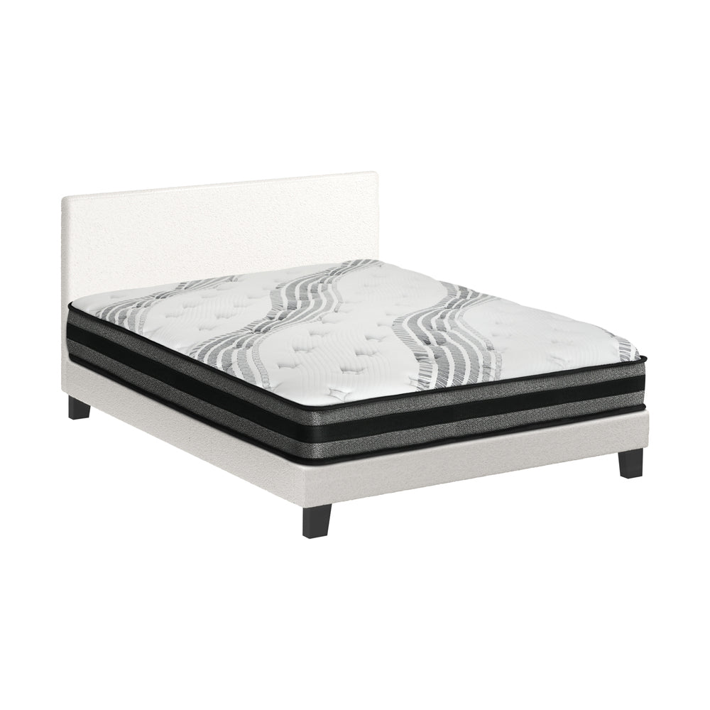 Bed Frame with Double Mattress Set Boucle Fabric White