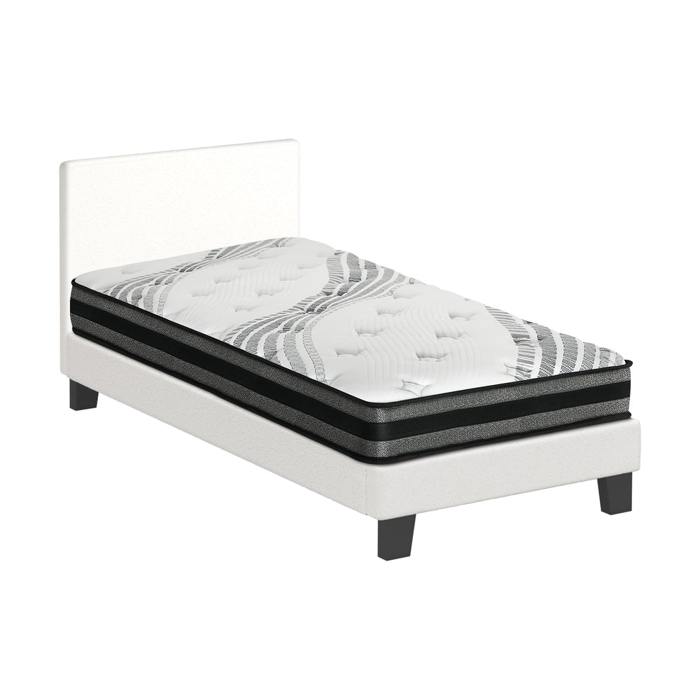 Bed Frame with King Single Mattress Set Boucle Fabric White