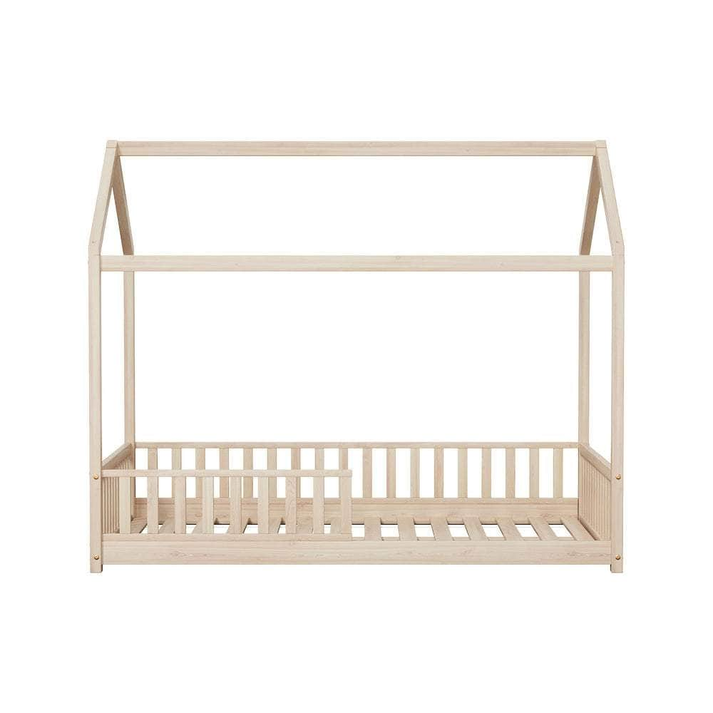 Kids Wooden Bed Frame Double Size House Platform Natural