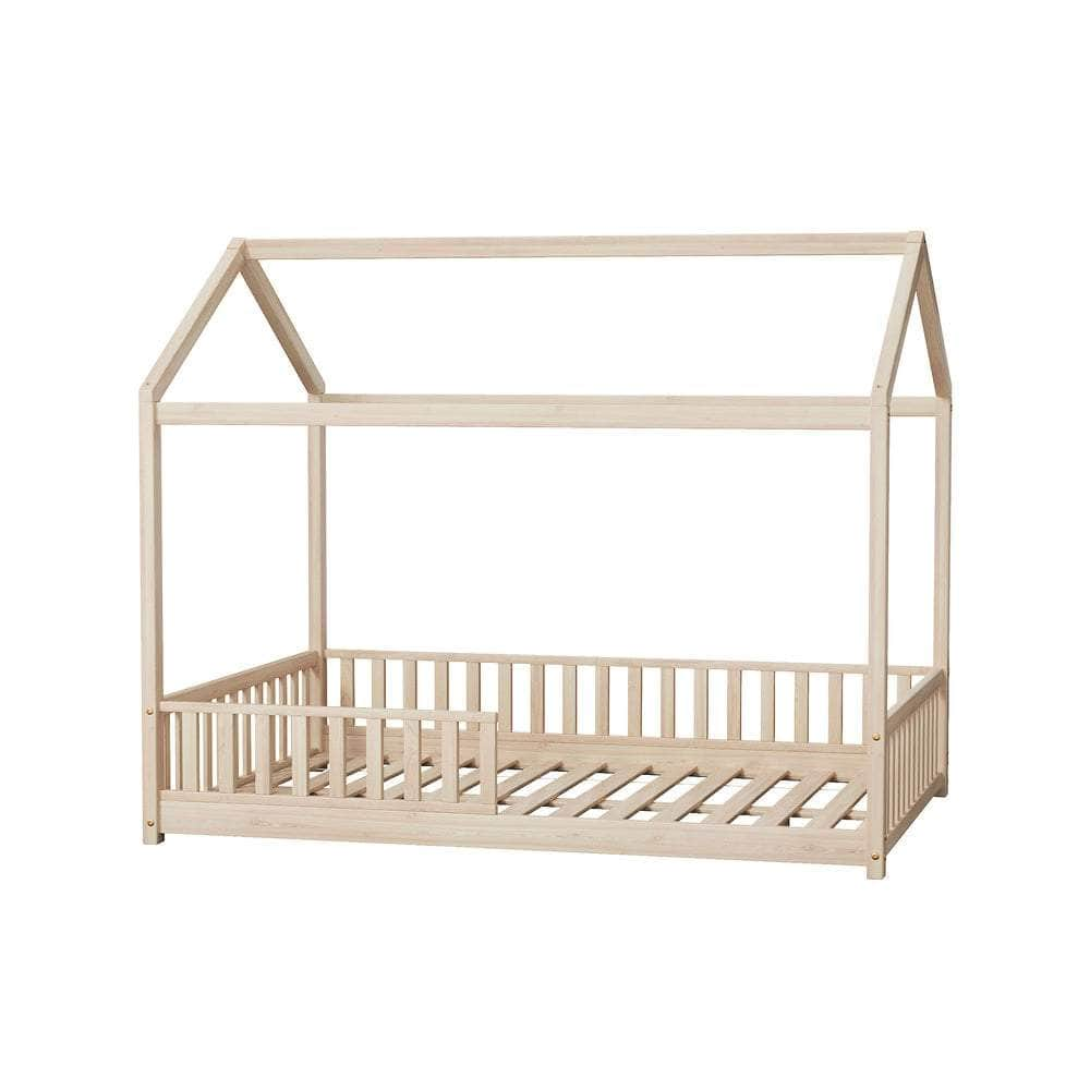 Kids Wooden Bed Frame Double Size House Platform Natural