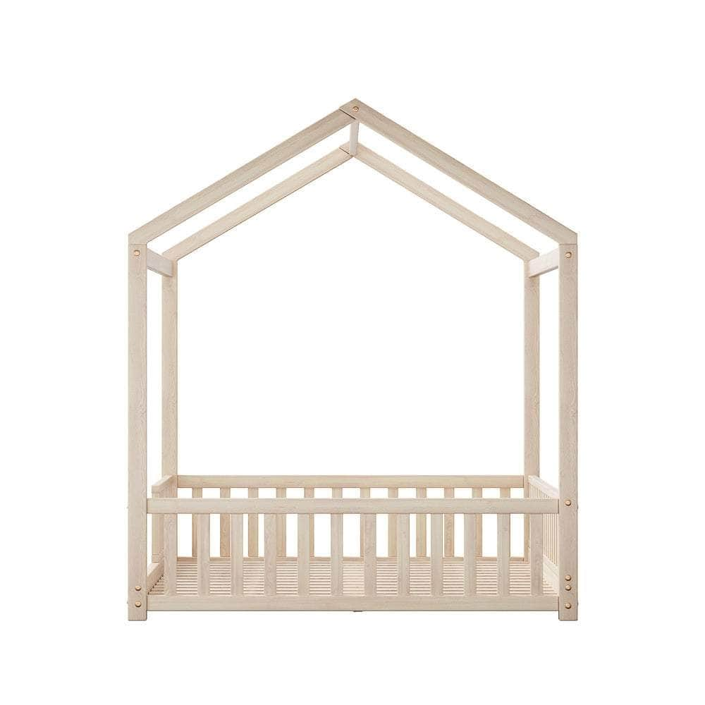 Kids Wooden Bed Frame Double Size House Platform Natural