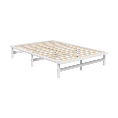 Double Wooden Bed Frame Solid Pine Timber White