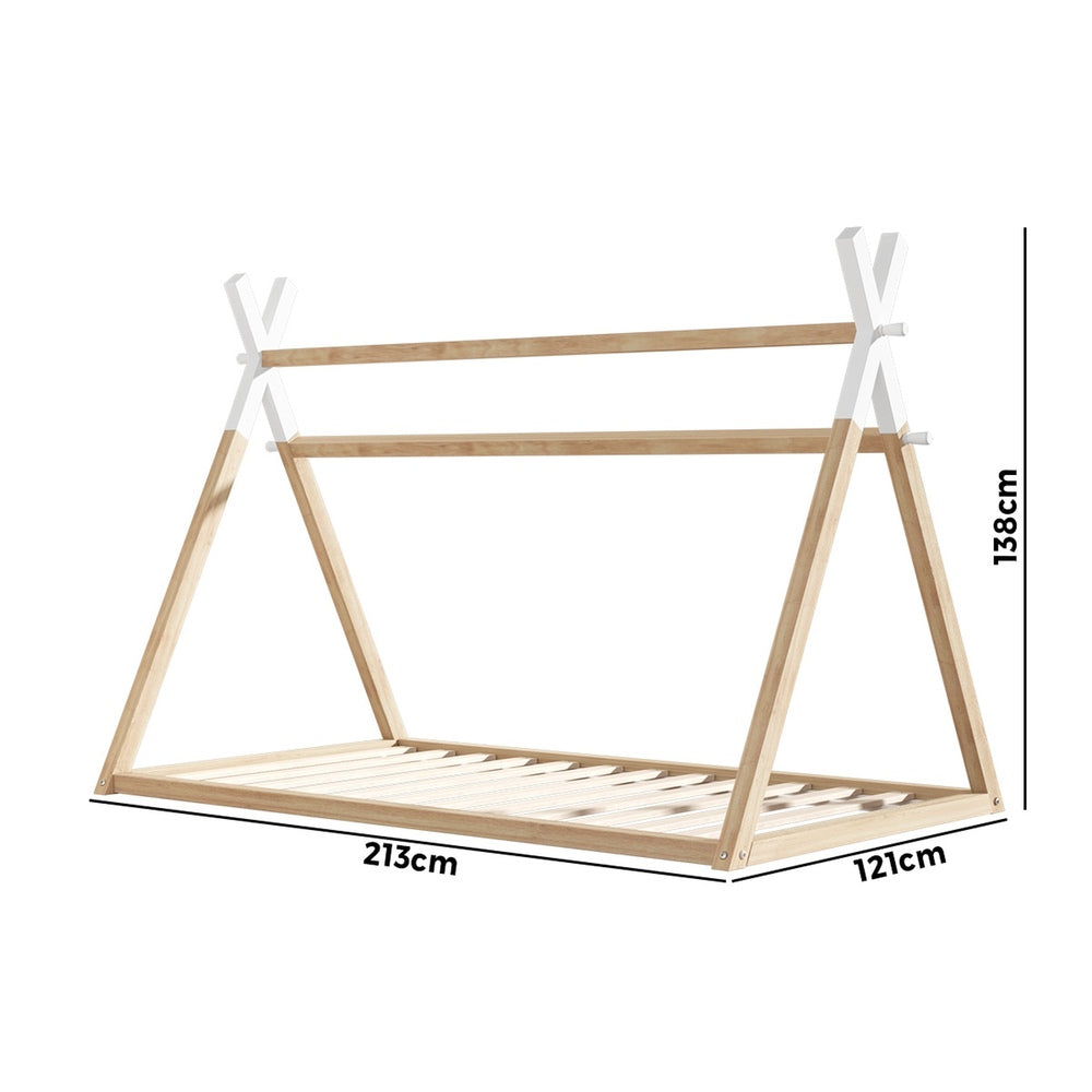 Kids Bed Frame Wooden Timber King Single Teepee House Frame Beds