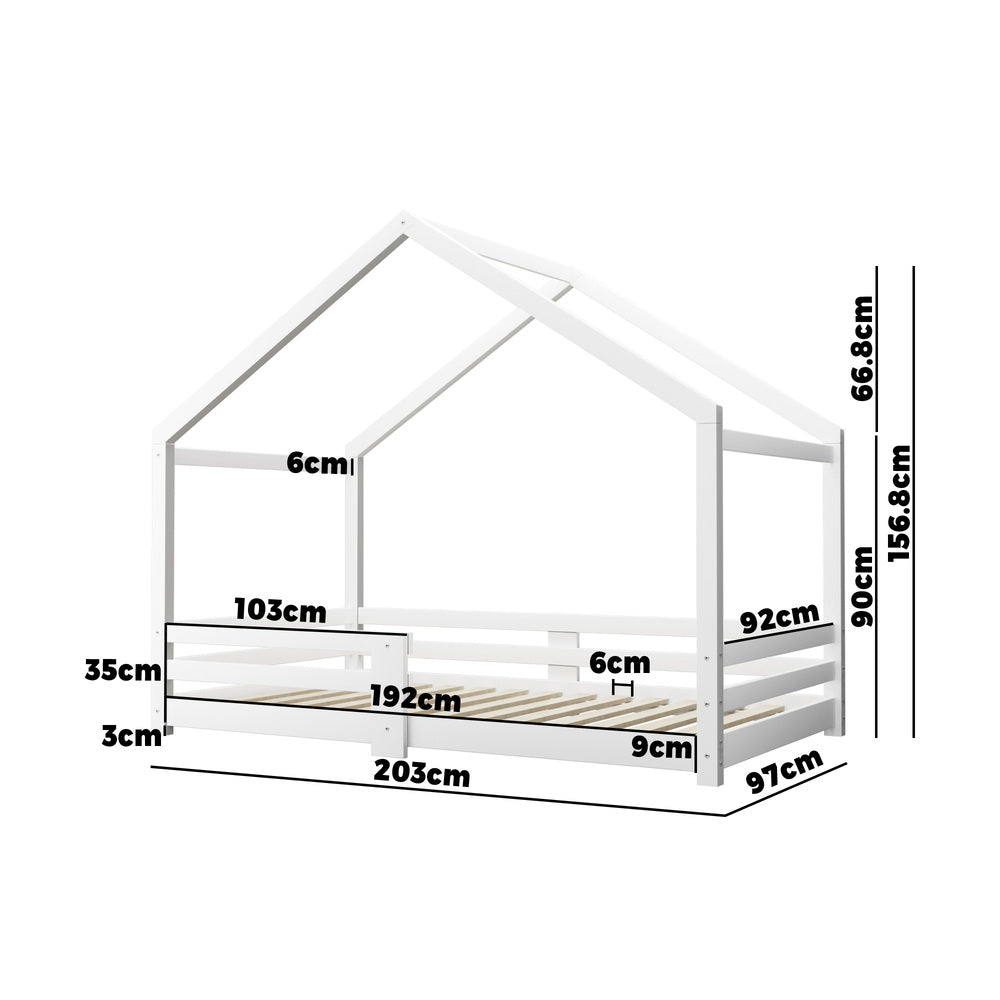 Single Bed Frame Wooden Base Kids House Bedframe Mattress Base Timber White