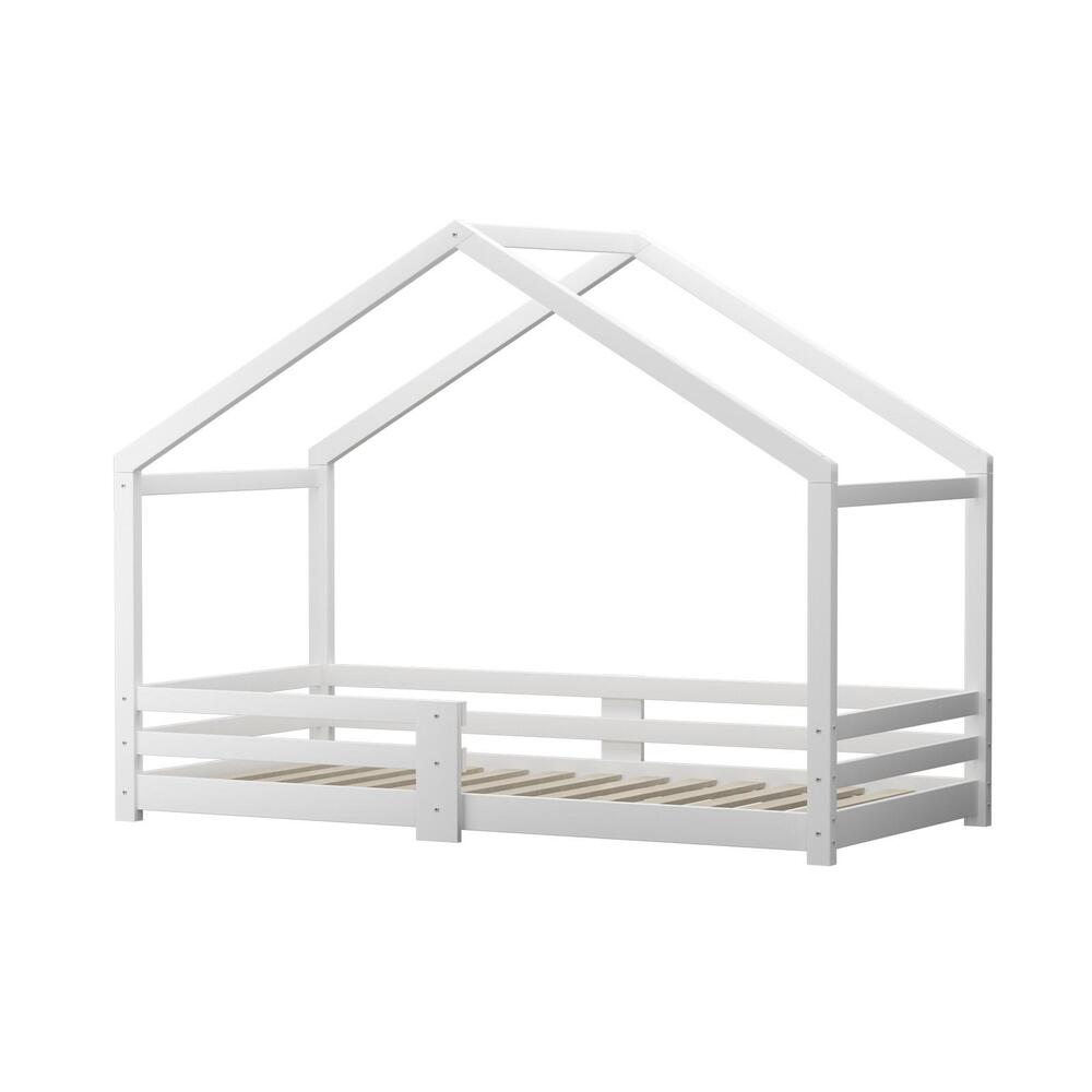 Single Bed Frame Wooden Base Kids House Bedframe Mattress Base Timber White