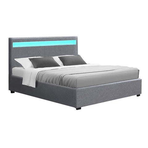 Bed Frame Queen Size Led Gas Lift Grey Cole