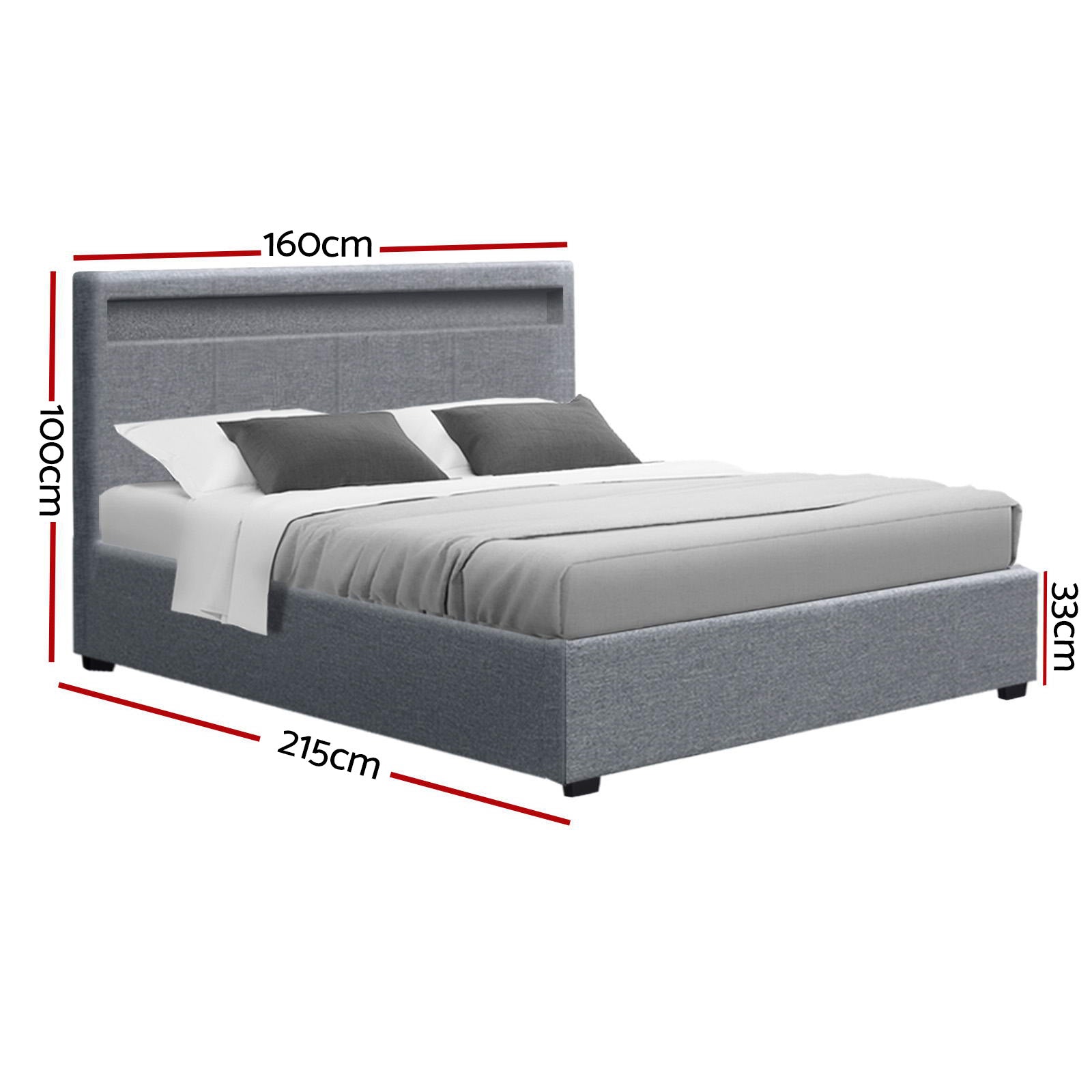 Bed Frame Queen Size Led Gas Lift Grey Cole