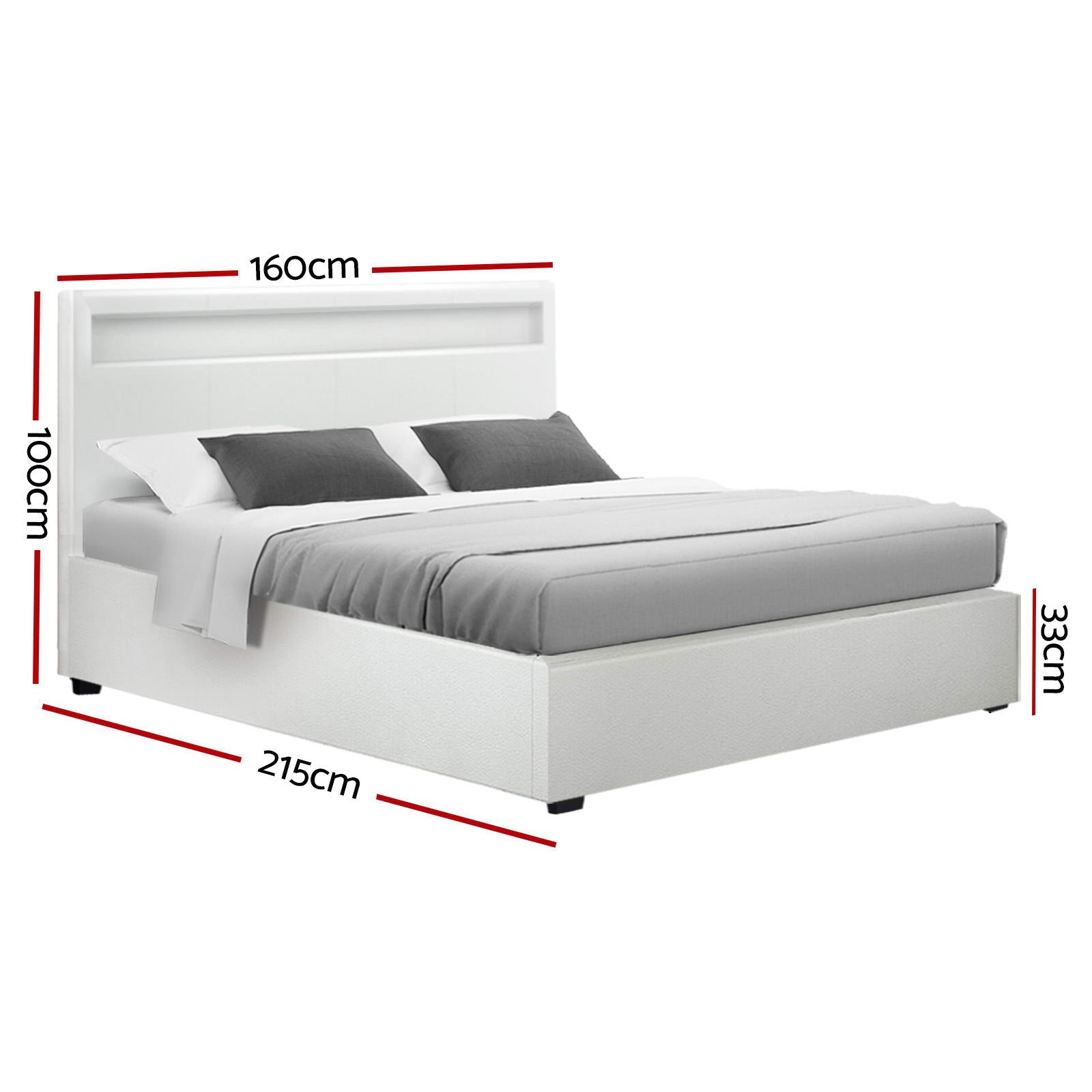 Bed Frame Queen Size Led Gas Lift White Cole