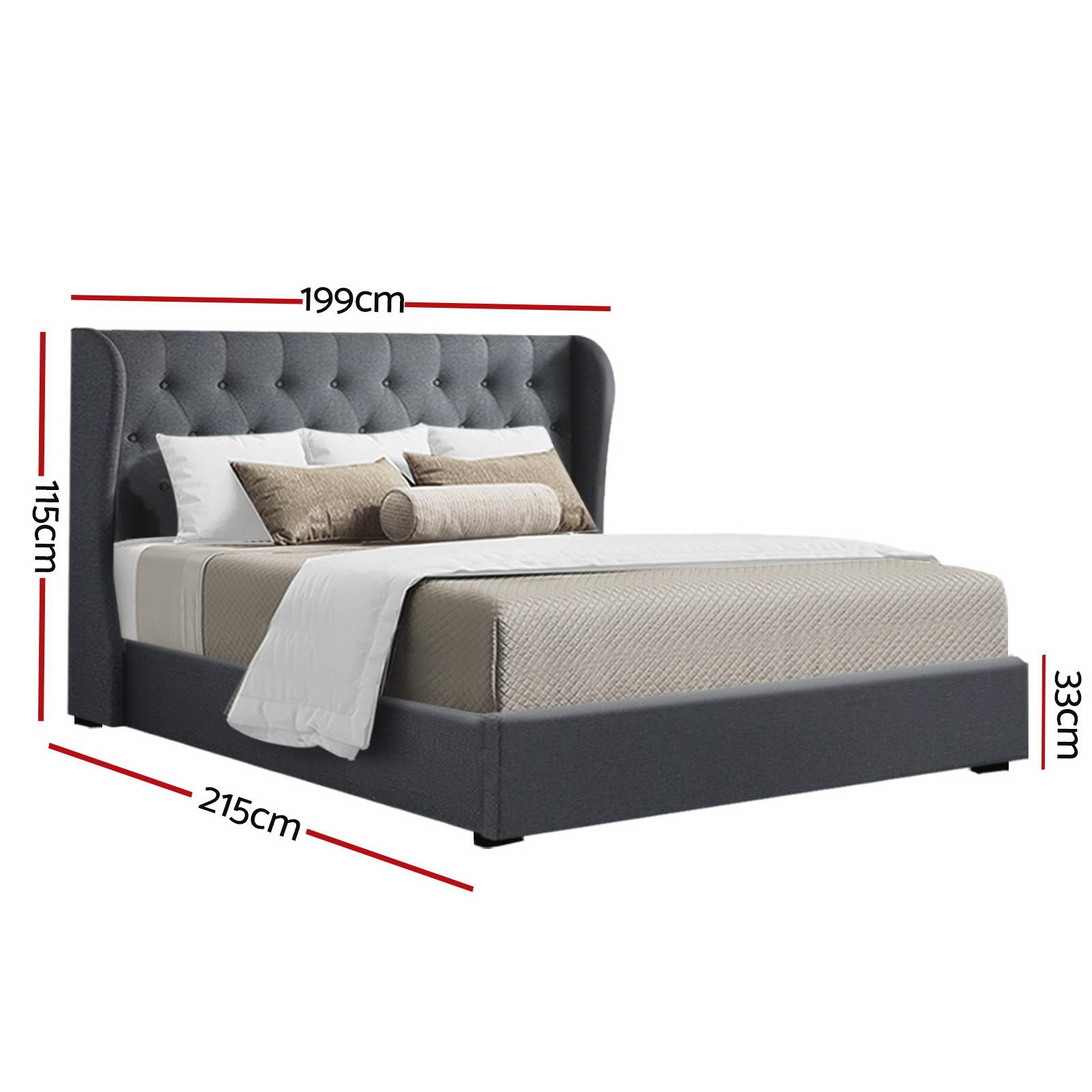 Bed Frame King Size Gas Lift Charcoal Issa