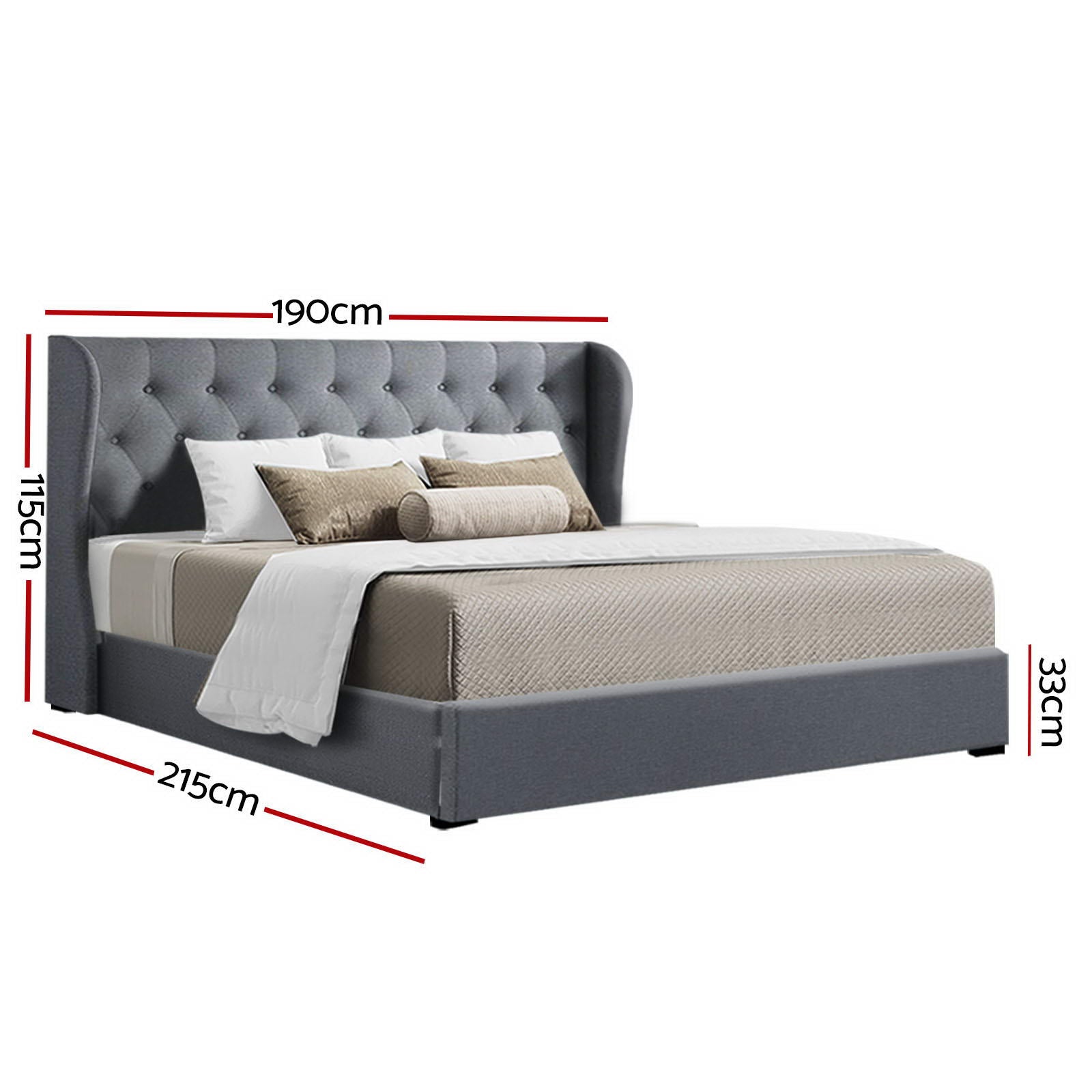 Bed Frame King Size Gas Lift Grey Issa