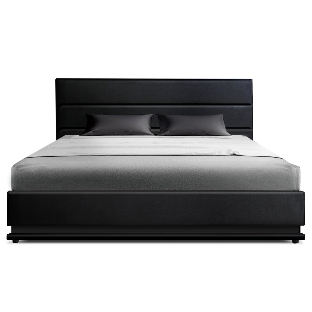 Bed Frame Queen Size Led Gas Lift Black Lumi