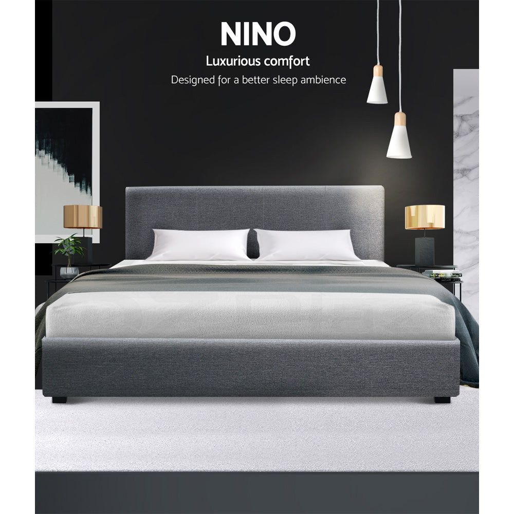 Bed Frame Double Size Gas Lift Grey Nino